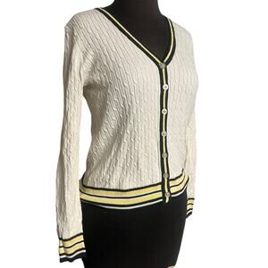 Vtg Y2K Tennis Prep Golf Ribbed Preppy Striped Sporty Cotton Cardigan S